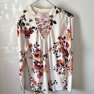 No Boundaries Cream Floral Lace-Up Long Sleeve Top